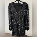 WAYF Black Carrie Long Sleeve Sequin Mini Dress V Neck Lined Size Medium Photo 1