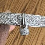 Silver Toned Padlock Charm Bracelet All Over Rhinestone Hinged Opening 7” Photo 0