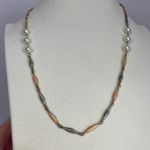 Vintage enameled metal and faux pearl chain necklace 24” long. Gold Photo 1