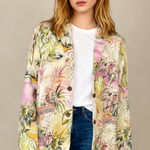 Johnny Was  Linen Tropical Palm Blazer Floral Embroidered Boho Jacket Size S Photo 0
