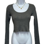 Brandy Melville Dark Grey Long Sleeve Ribbed Knit Cropped Top Scoop Neck Small Photo 0