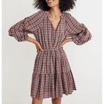 Madewell Seersucker Wrap Mini Dress in Dark Merlot Plaid Print Burgundy Red, XS Photo 0