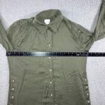 Chico's Button Down Shirt Women 1 US Size 8 10 Olive Green Satin Modal Neutral Photo 2