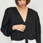 ZARA Black Front Knot Buttoned Top Smocking on wrists Size M Photo 0