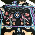 Patbo Satin Cordel Print Scarf Pattern Short Sleeve Button Down Peacocks Multi S Photo 7