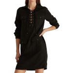 Ralph Lauren NWT Lauren Dress Lace-Up Twill Chic Long-Sleeve Black Women 14 $165 Photo 1