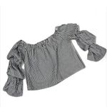Charlotte Russe  Striped Puff Sleeve‎ Crop Shirt Black White XS Off The Shoulder Photo 11