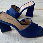 Schutz  Lizah Welt Wild NWOT size 7.5 Blue Calf Hair Leather Sandal Triangle Heel Photo 0