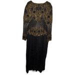 Vintage Beaded Long Sleeve Silk Dress Hand Embellished Black Gold Plus Size 8x Photo 2