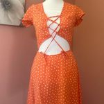 Flynn Skye peach polka dot balletcore ruffle short sleeve cutout mini NWT SZ SM Photo 0