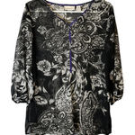 Chico's Chico’s Black White Sheer Blouse Purple Trim Vanity Size 0/Small 4501175686 Photo 0