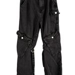 Cider Black High Rise Utility Cargo Denim Flare Leg Jeans Sz XS Grunge Goth Emo Photo 2