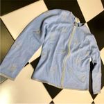Talbots Vintage 90s Baby Blue Zip Up Sweater Jacket Silver Metallic Snowflake M Photo 1