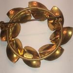 Austria Vintage Gold Tone Amber Color CZ Rhinestone Round Floral Brooch Photo 3