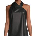 Milly Preston Pleated Vegan Leather Black Halter Top Medium $315 Photo 9