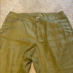 CAbi  Linen Iridescent Olive Green Sailor Button Detail Wide Leg Pants Size 10 Photo 5