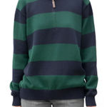 Brandy Melville Womens Fall Preppy Golf Aleah Cotton 1/4 Zip Striped Sweater OS Photo 0