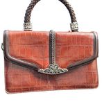 M.C. Leather Faux Crocodile Black and Brown Two Tone Hand Bag Purse Photo 1