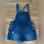 No Boundaries  Women’s overalls size Large Distressed Blue Denim Relaxed frayed Photo 5