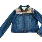 Frye And Co Denim Jean Jacket Southwestern Print Dark Wash Long Sleeve Large Blue Photo 0