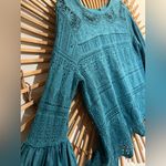 Free People Once Upon A Time Teal Lace Knit Bell Sleeve Top Fairy Boho Photo 8