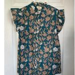 Perry Walker Collective Shirt Womens 1/Small Blue Blouse top Floral Button READ! Photo 0