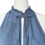 Anthropologie Pilcro Blue Ruffle Tie Neck 100% Linen‎ Top Sz L Photo 2