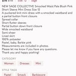 Sage Collective NWT mini dress 12 smocked waist pale, blush pink short sleeve Photo 8