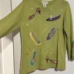 Susan Bristol RARE Vintage Hand Embroidered Shoes Heels Sweater Cardigan Size L Photo 2