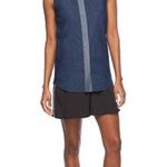 REED Contrasting Chambray Sleeveless Shirt Large Blue Photo 5