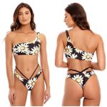 Agua Bendita ππ Roma Moss Bikini Top ~ Black Floral Print XL NWT Photo 4