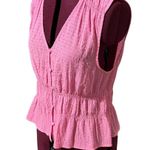 Sanctuary Button Front Featherweight Blouse Shirred Top Strawberry Ice NWT Large Photo 3