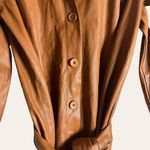 Peter Som  Brown Faux Leather Belted Tie Waist Button Front Mini Shirt Dress Sz 2 Photo 10