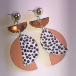 Geometric Gold Tone and Peach Polka Dot Clay Boho Earrings Photo 1