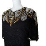 Laurence Kazar Black Beaded & Sequin Top | Silver & Gold Detail | Size M Photo 1