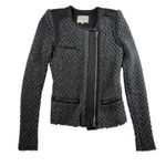 IRO  38 US 4 Lina Knit Gray Wool Blend Leather Trim Moto Jacket Women’s Open Knit Photo 2