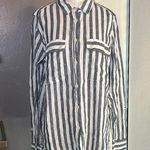 J.Crew  Graphite Gray and White Striped Women’s Linen Shirt with Double Pockets Photo 2