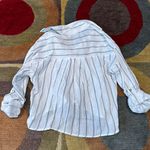 Love Note White Stripe Cropped 3/4 Sleeve Button Down Linen Top Size Small Photo 2