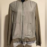 LOGO By Lori Goldstein EUC  Gray Front Woven Bomber Jacket size 10 Photo 0