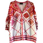 Bob Mackie  Wearable Art Cardigan Button Front Abstract 100% Cotton Pink 1X Photo 0