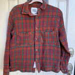BDG  Urban Outfitters Plaid Waffle Knit Button Down Shirt Orange Teal Size Small Photo 0
