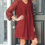 MIHOLL V Neck Short Sleeve Ruffle Chiffon Swiss Dot Flowy Dress Red Size XXL Photo 0