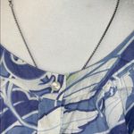 a.n.a Blue and White 3/4 Sleeve Boxy Blouse with Bib Collar Photo 5