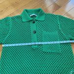 ZARA Green Open Knit Short Sleeve Colloared Popover Top Polo Shirt Sz Large Photo 8