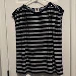 Buttons Anne Kline Navy Blue & White Striped Top with Decorative  on Shoulders L Photo 1