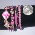 Lot of 5 Pink Purple Shell Beaded Boho Stretchy Bracelets Photo 1