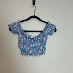 Free People  Intimately Blue Floral Smocked Crop Top‎ Size Medium Photo 5