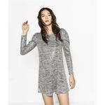 ZARA  WOMEN'S HEATHER GRAY THIN KNIT LONG PUFF SLEEVE SEQUIN MINI DRESS Sz‎ Large Photo 1