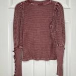 Free People Waffle Thermal Crew Medieval Lace Up Sleeves Pleated Shoulder XS Photo 8