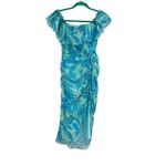 Amanda Uprichard  Rosalinda Off-Shoulder Dress Tropical Print Green Blue Size XS‎ Photo 2